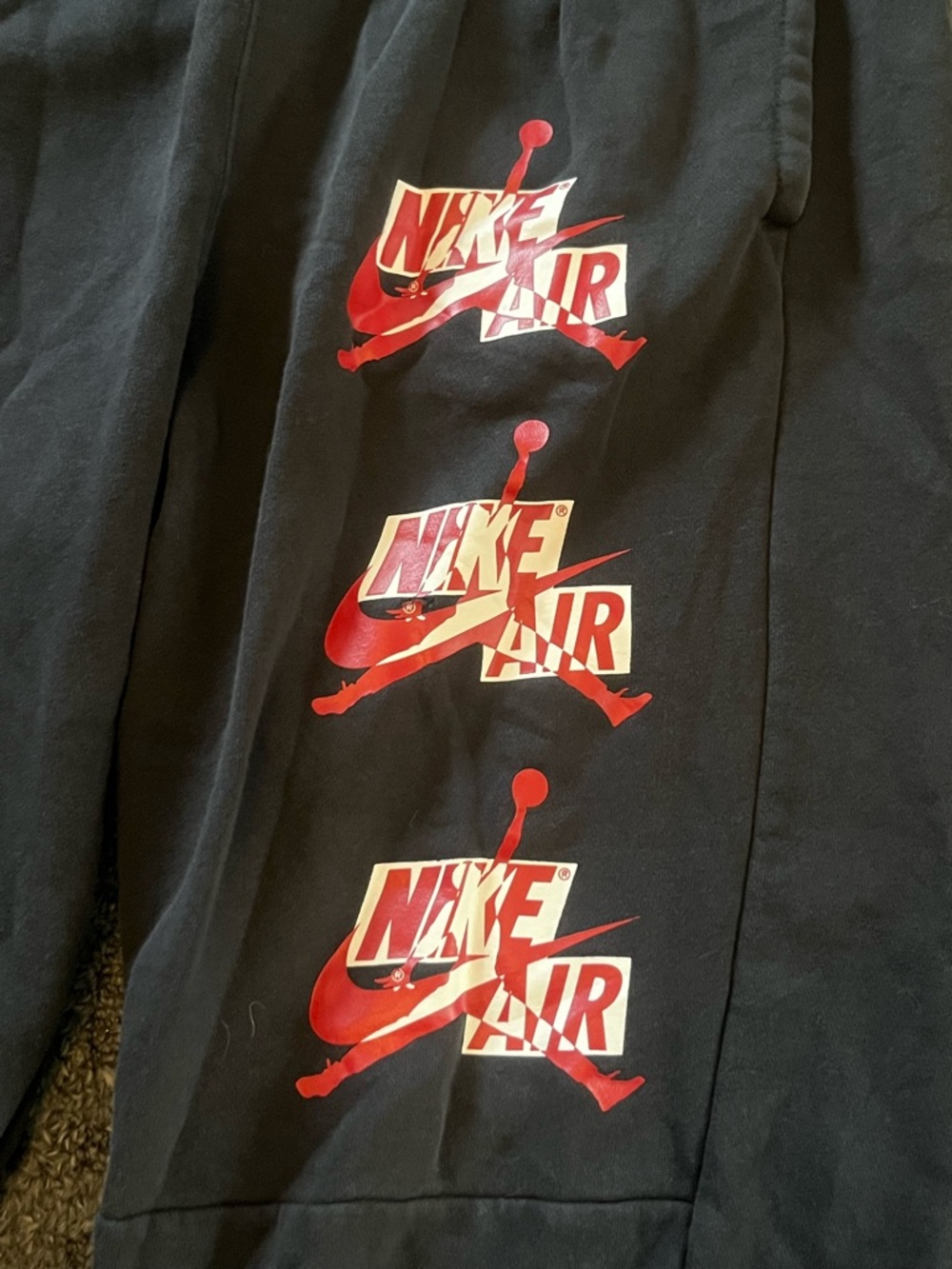 Nike Air Jordan Mens Jogger Sweatpants Black Red Triple Jumpman Logo Fleece M